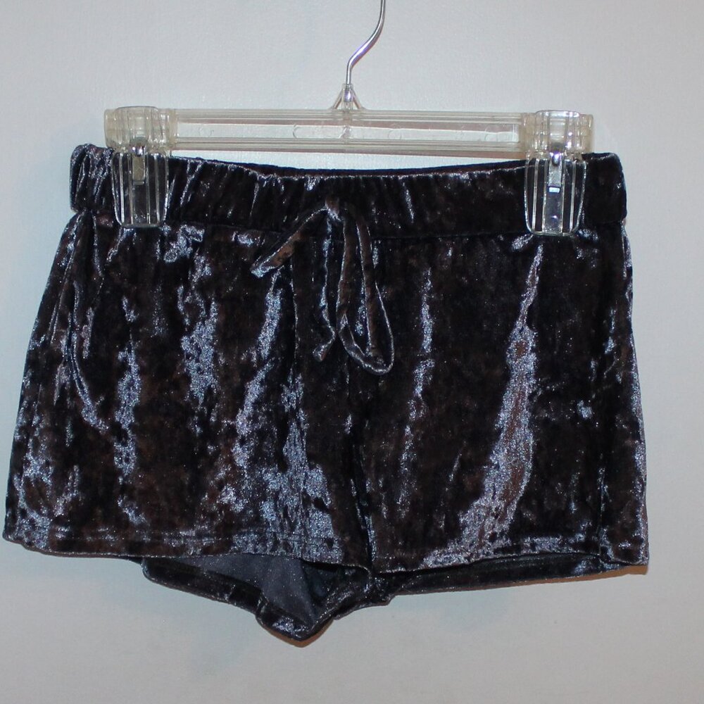 Polly & Esther Crushed Velvet Lounge Shorts - Dark Gray
